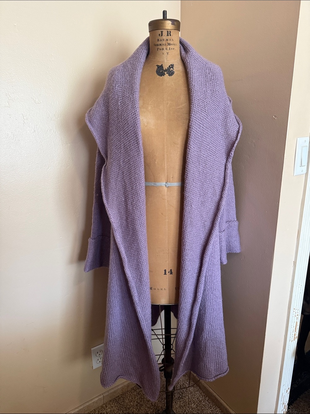 Soft Surroundings Mohair Wool Blend Chunky Knit Open Front Shawl Collar Cardigan